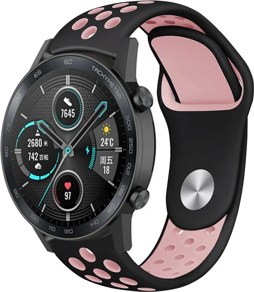Strap-it Honor Magic Watch 2 Sportarmband (Schwarz/Rosa)