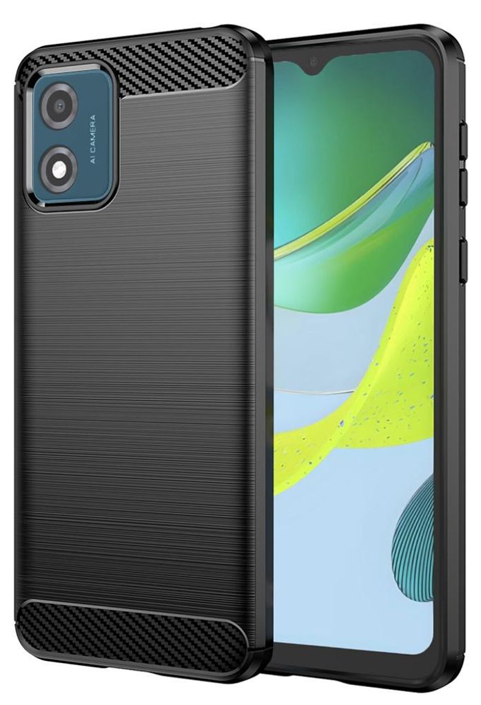 Techsuit Carbon Silicone Back Cover Hülle für Motorola Moto E13 - Schwarz