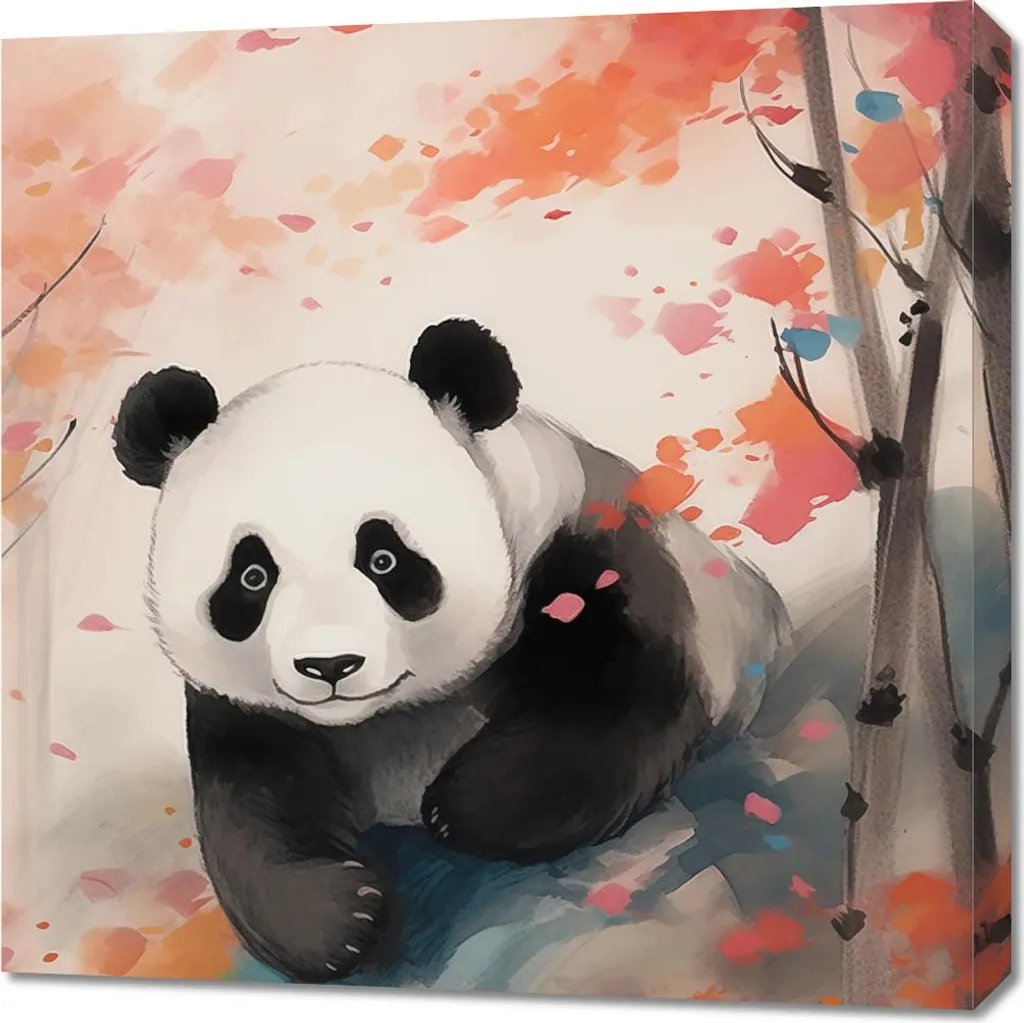 Quadro su Tela Panda e Aceri 70x70 cm - Alta Definizione per Interni