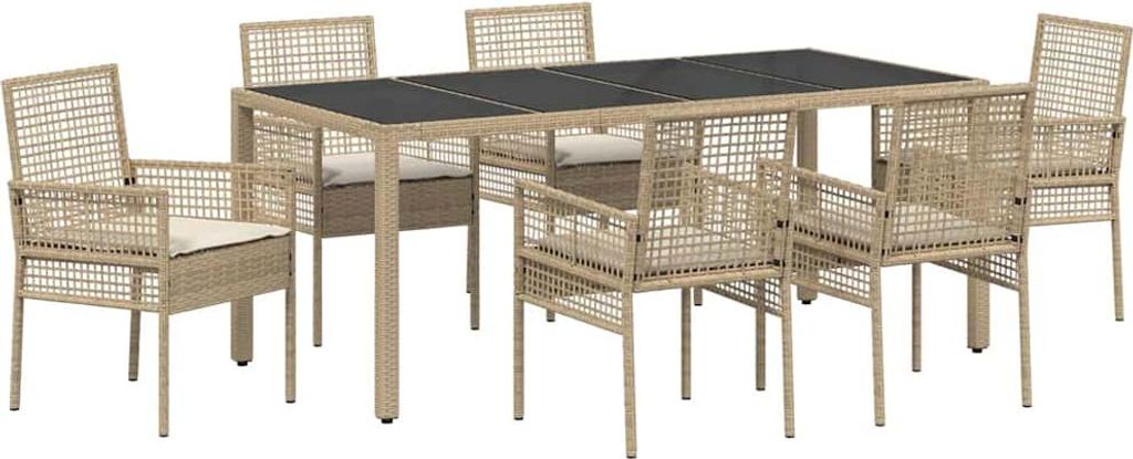 Garten Essgruppe 7 pcs Beige Poly-Rattan