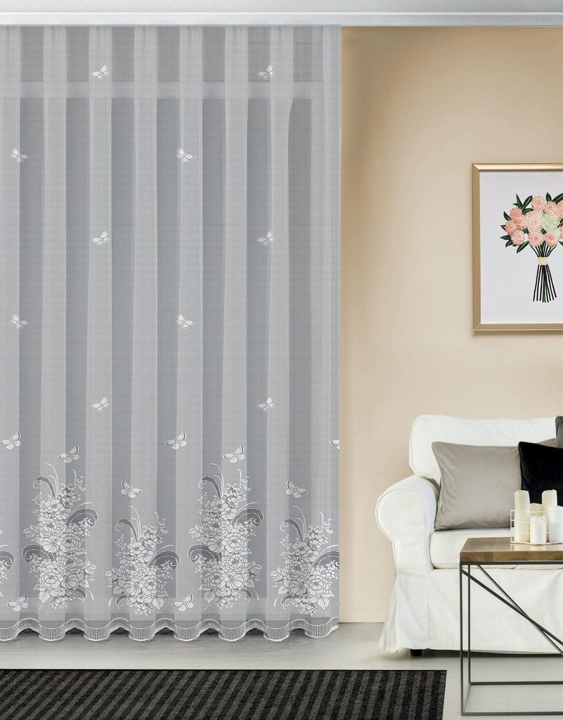 Fertigstore Schmetterlinge mit Faltenband - Romantische Gardine von Albani: 245x300cm / Weiß Größe (HxB): 245x300cm Farbe: Weiß