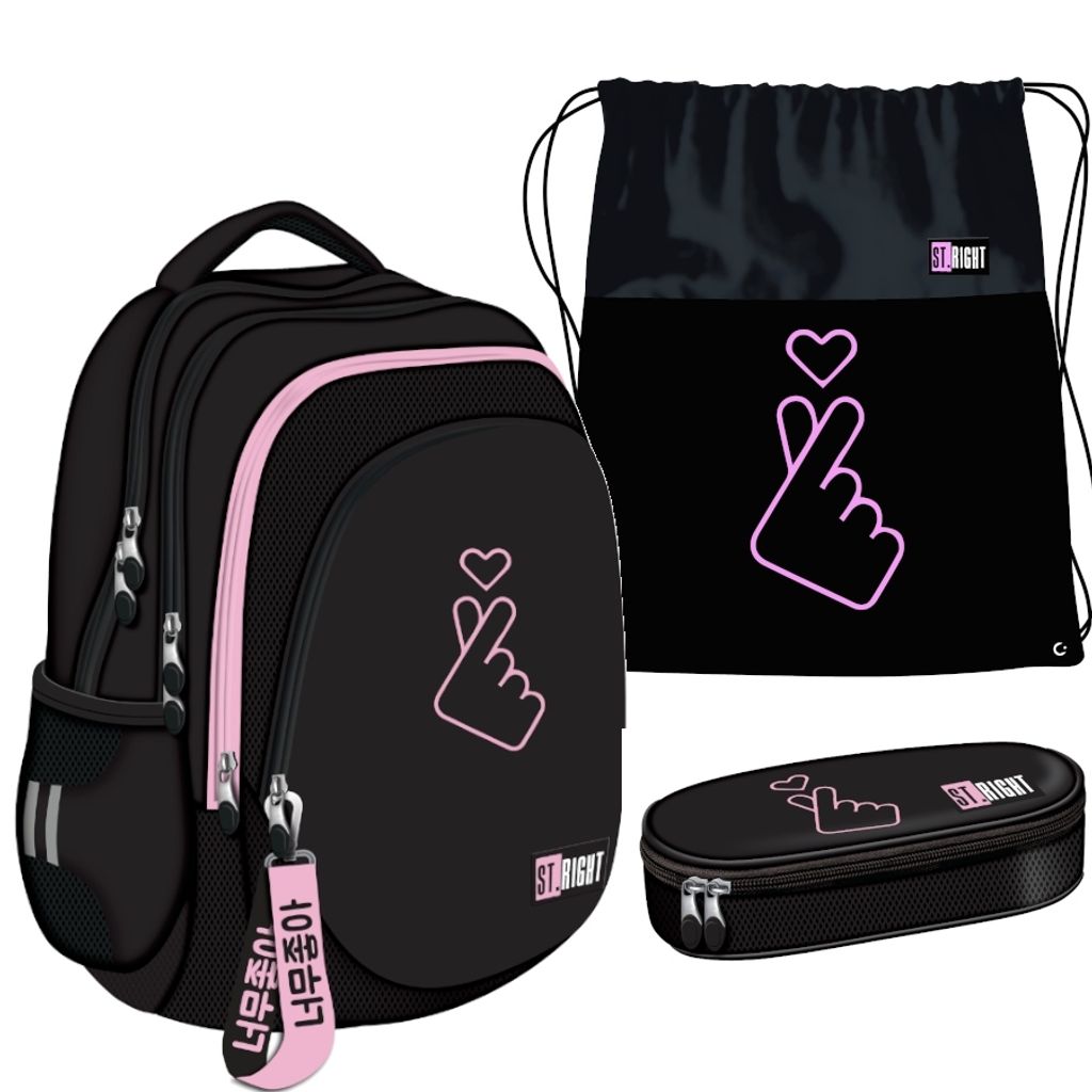 Zaino scolastico K-POP Lover St.Right - Set da 3 pezzi nero Immagine del prodotto 