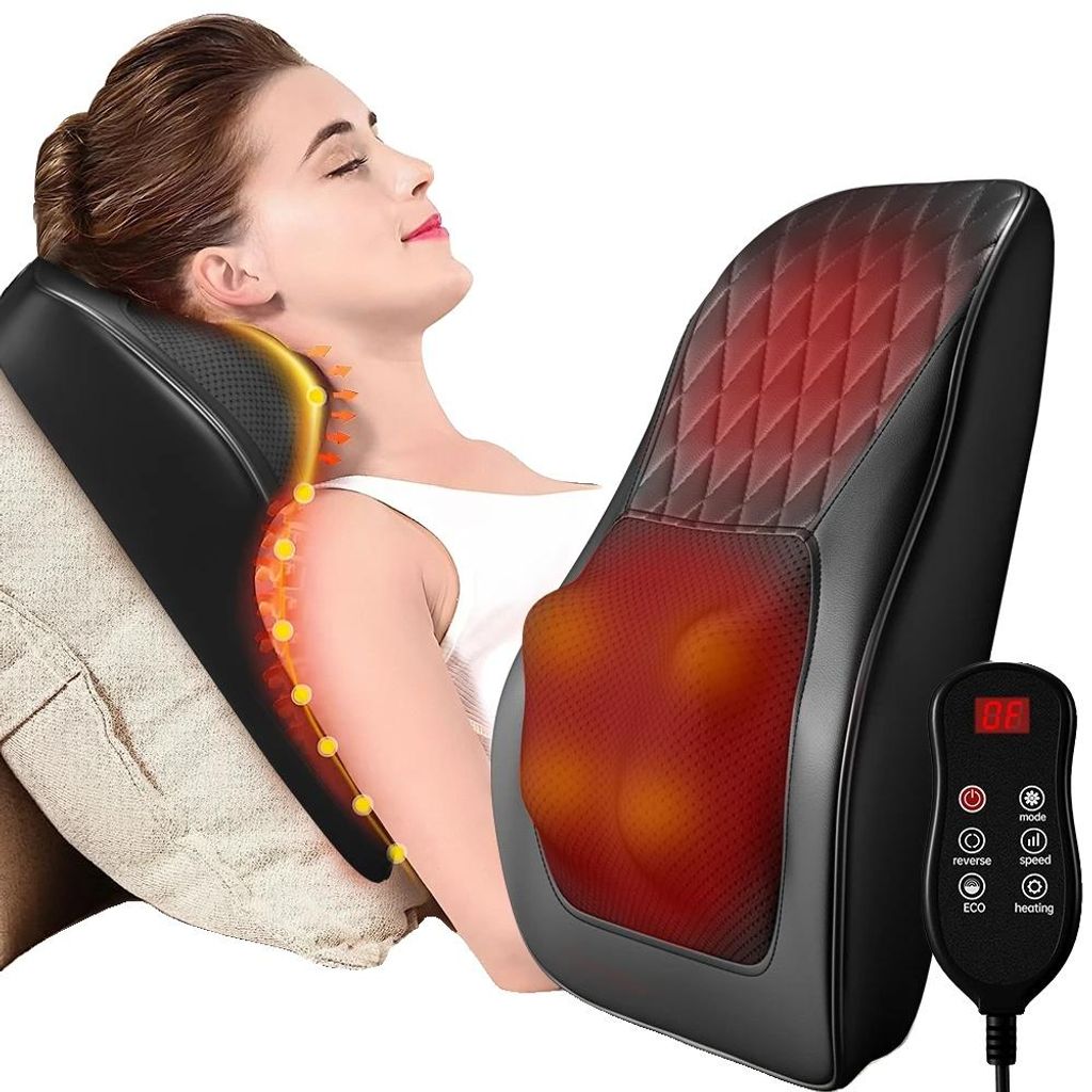 Elektrisches Nackenmassagekissen, Shiatsu-Massage, Heizfunktion, Schwarz, EU-Stecker