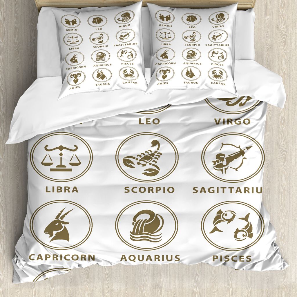 ABAKUHAUS Astrologie Bettbezug, Klassisches Zodiac-Diagramm, Milbensicher Allergiker geeignet mit Kissenbezügen, 155 cm x 220 cm - 80 x 80 cm, wei...