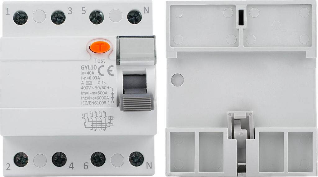 GYL10 Typ A FI-Schutzschalter 4P 40A, Fehlerstromschutzschalter mit 30mA Fehlerstrom, 400V, IP20, DIN-Schienenmontage