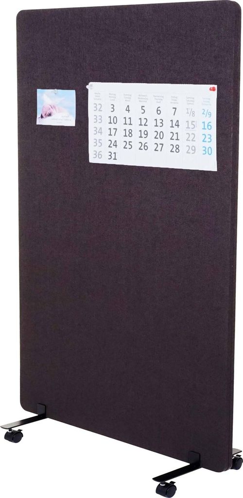 Akustik-Trennwand HWC-G77, Büro-Sichtschutz Raumteiler Pinnwand, doppelwandig rollbar Stoff/Textil 127x80cm braun-grau