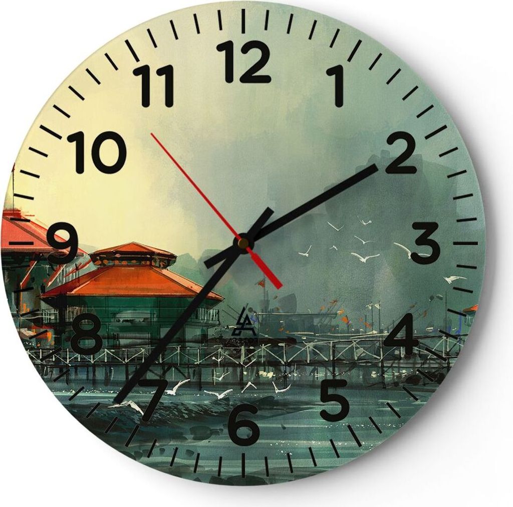 Wanduhr - Rund - Glasuhr - Meer Ufer Möwe - 30x30cm - Produktbild 