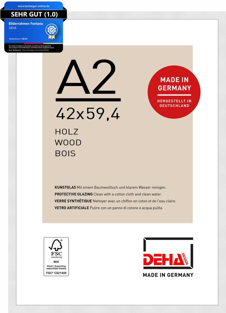 DEHA Design Holz Bilderrahmen Fontana, 42x59,4 cm (A2), Weiß