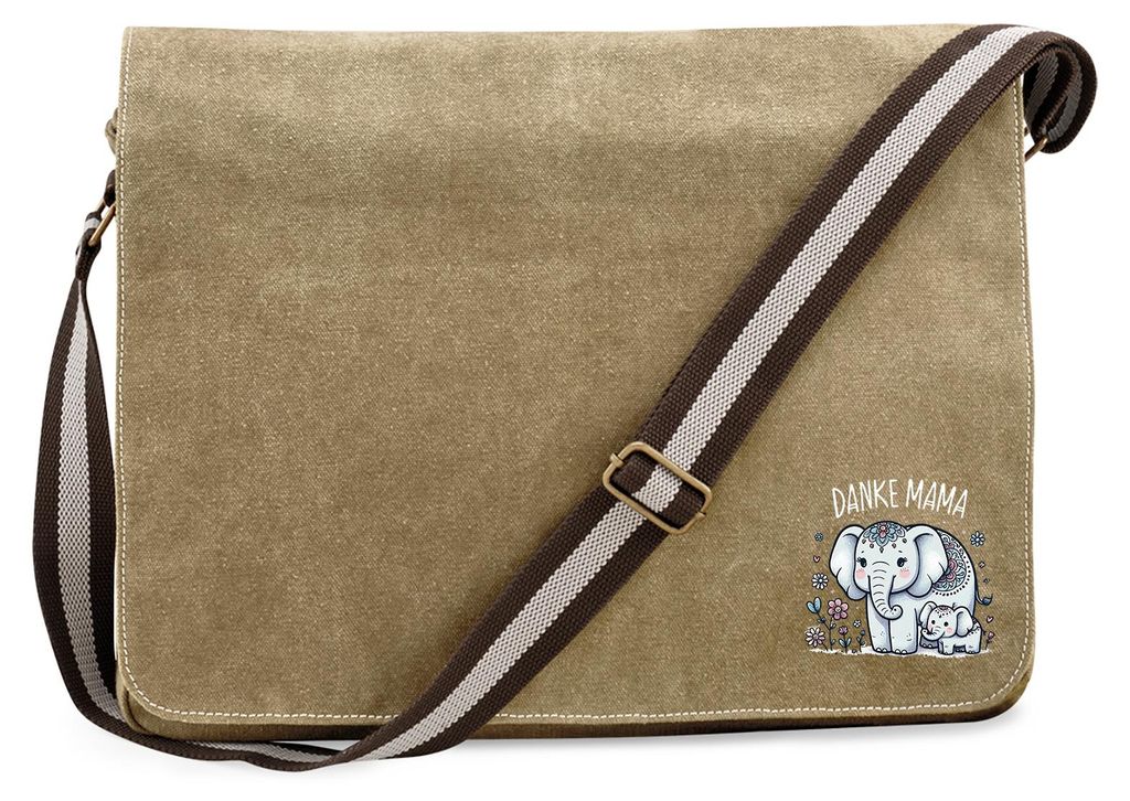 Huuraa Umhängetasche Danke Mama Elefanten 14 Liter Sahara Canvas Laptoptasche Geschenkidee