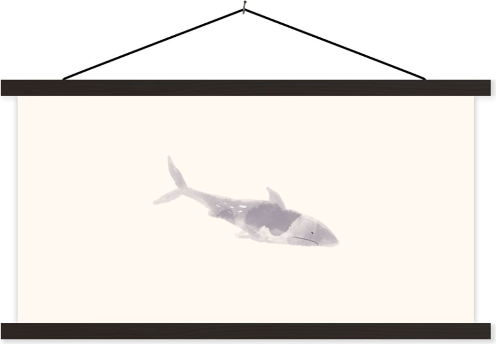 MuchoWow Textilposter Hai - Raubtier - Meer - Aquarell 150x75 cm mit schwarzem Rahmen - Posterleiste