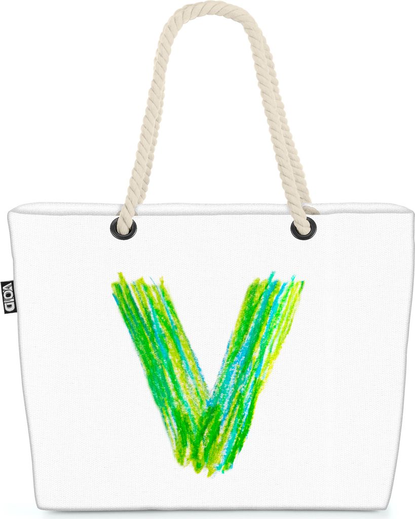 VOID V Buchstabe Namen Buntstift Strandtasche Shopper 58x38x16cm 23L XXL Einkaufstasche Tasche Reisetasche Beach Bag