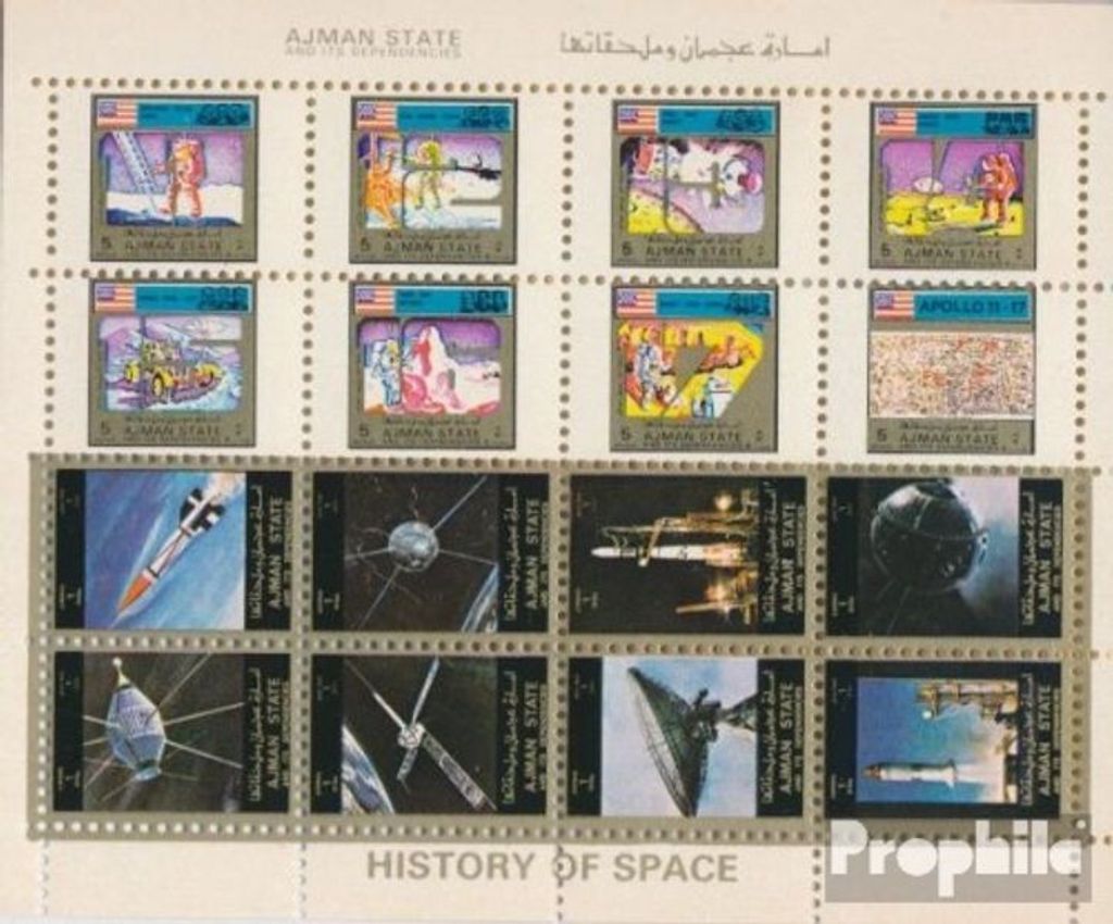 Briefmarken Ajman 1972 Mi 2677-2684A Kleinbogen (kompl.Ausg.) postfrisch Apollo-Programm