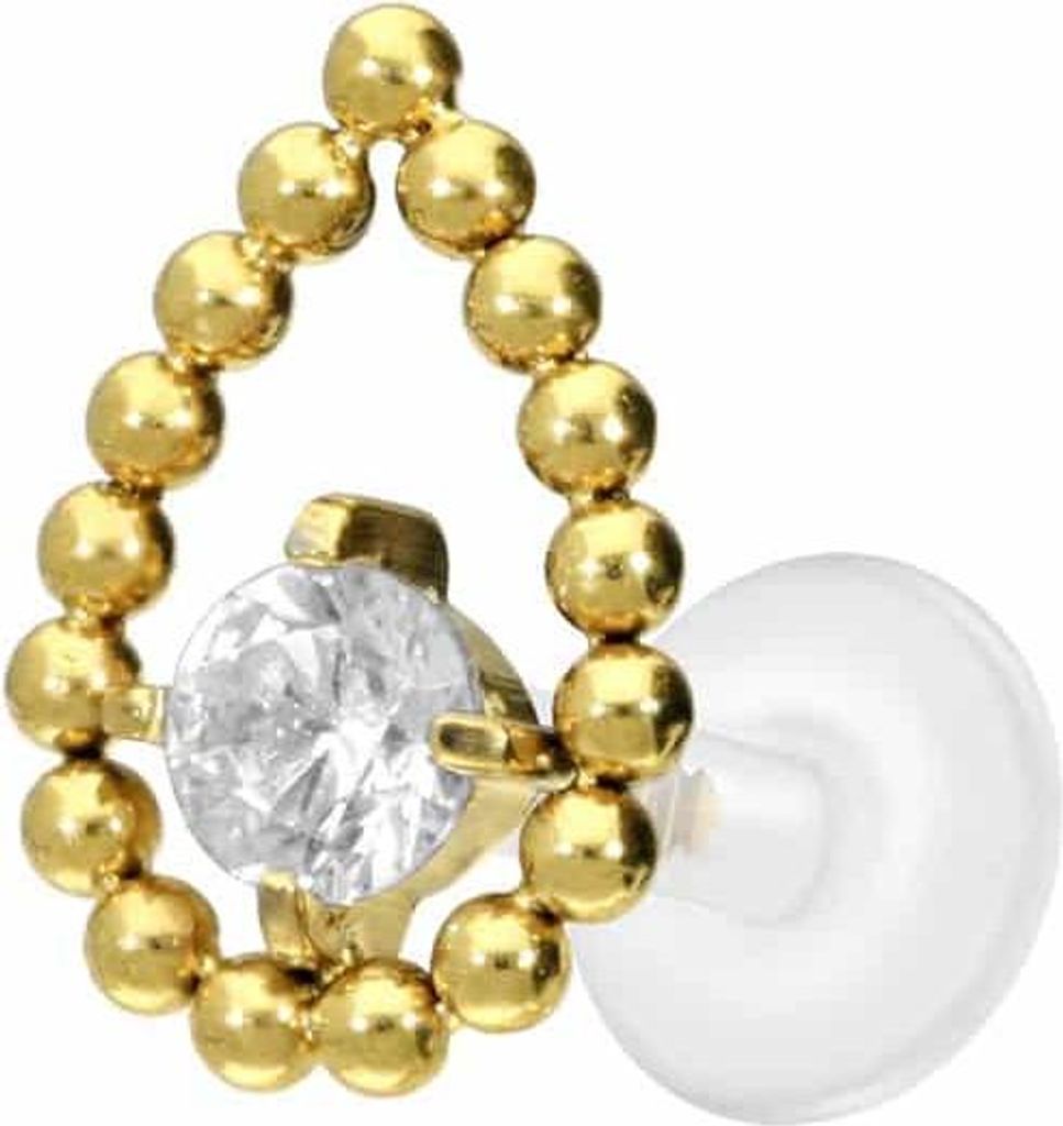 Ohrpiercing, Nasenpiercing PTFE Labret mit Innengewinde + Titan-Aufsatz TROPFEN + KRISTALL Gold Stablänge: 5mm | Stabstärke: 1,2mm