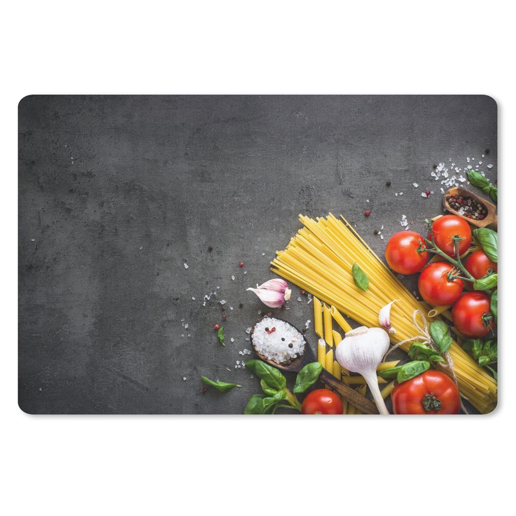 MuchoWow Schreibtischunterlage Nudeln - Kräuter - Tomate - Gewürze - Rustikal 60x40 cm - XXL Mauspad - Großes Mauspad