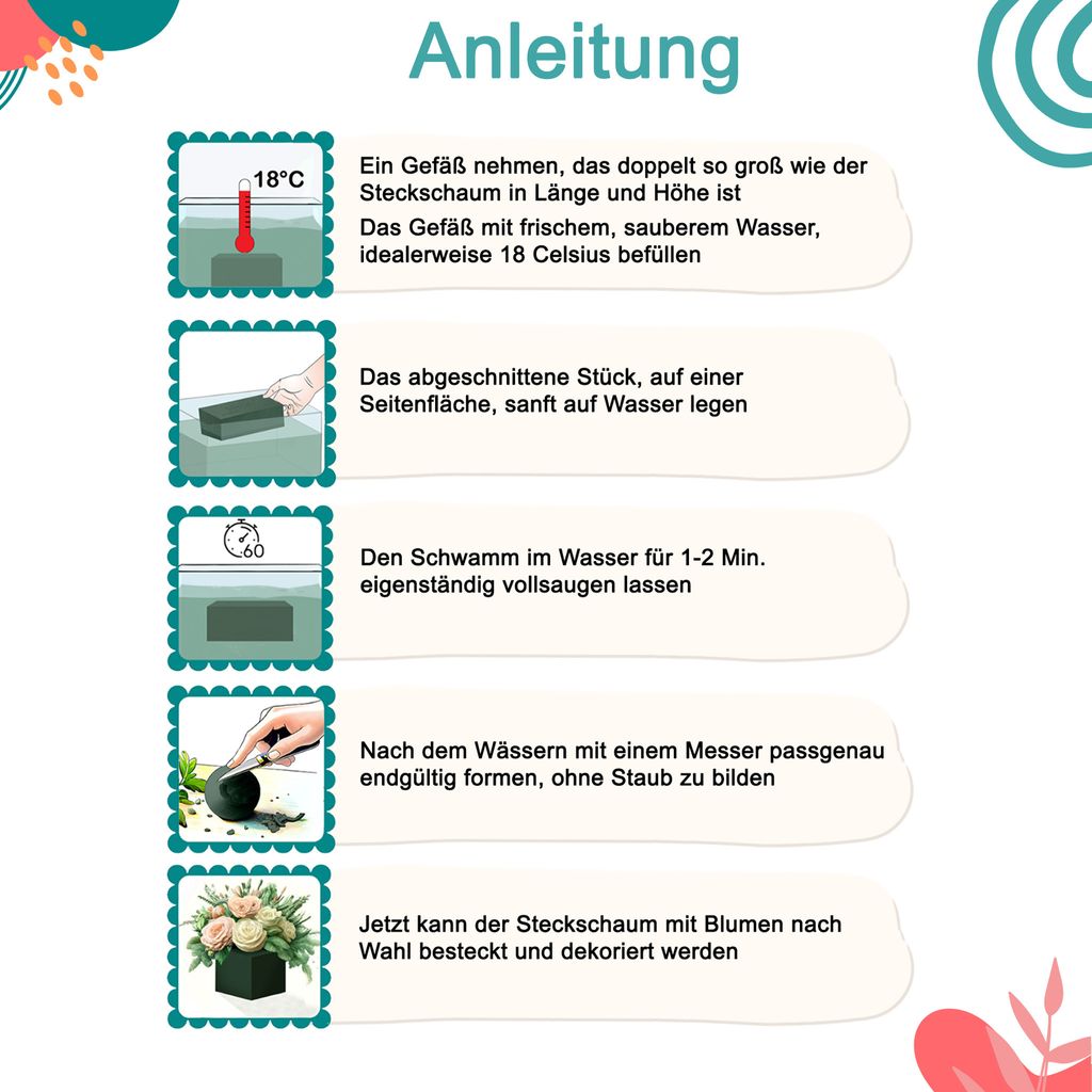 Nass Steckschaum Herz 47cm auf Hartschaumunterlage 1 Stück