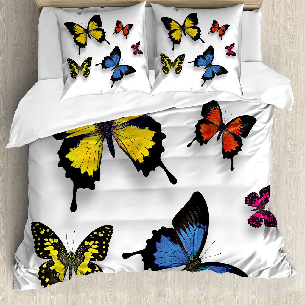 ABAKUHAUS Schmetterling Bettbezug, Natur-Motten-Flügel, Milbensicher Allergiker geeignet mit Kissenbezügen, 200 cm x 200 cm - 80 x 80 cm, Mehrfarbig