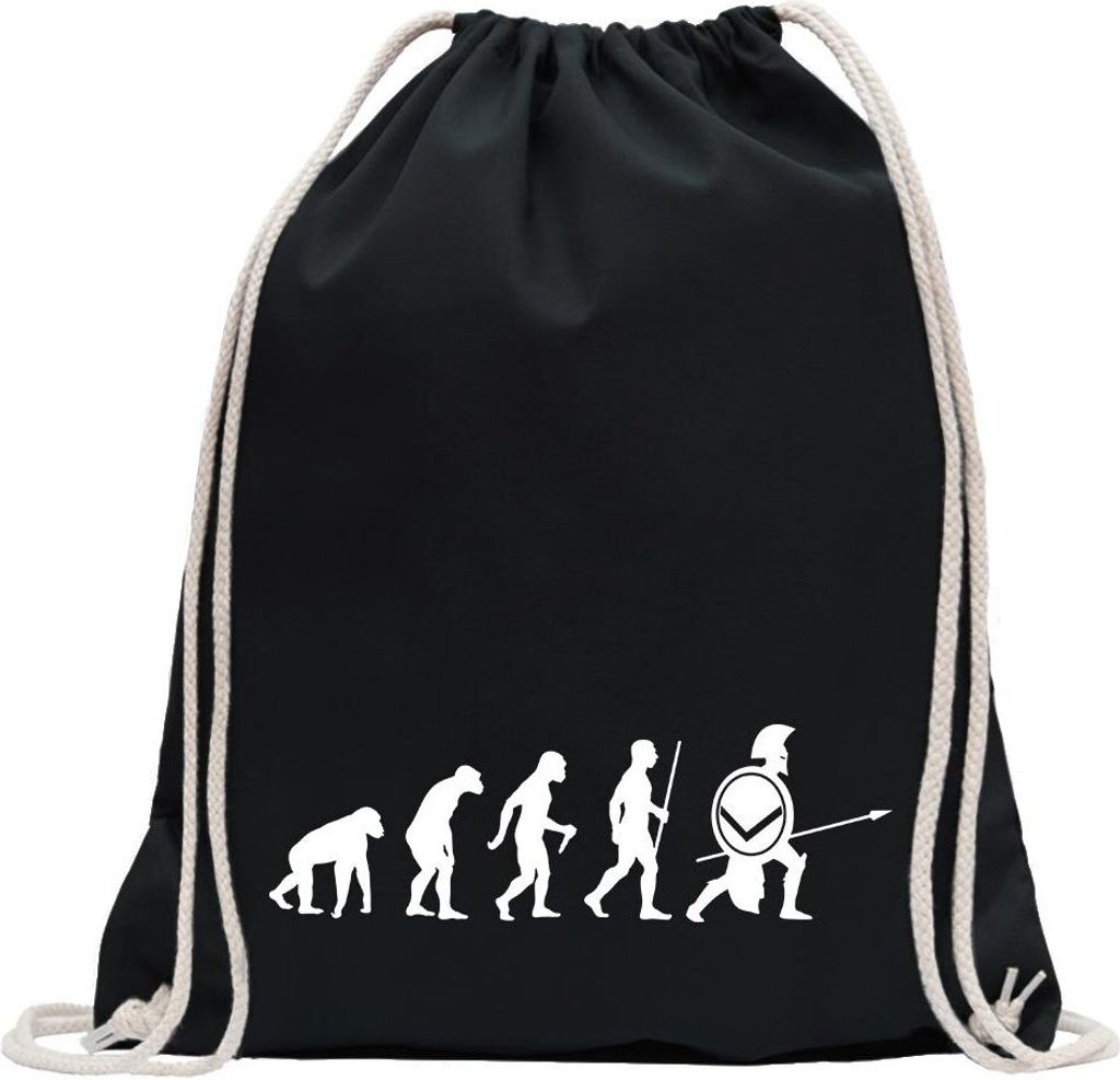 Kiwistar - Turnbeutel - schwarz - Spartaner Sparta Evolution - Fun Rucksack Sport Beutel Gymsack Baumwolle mit Ziehgurt
