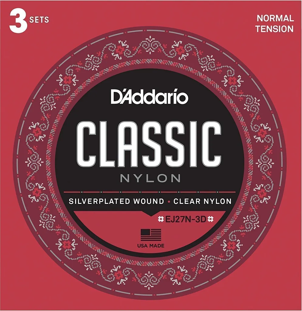 Cordes Guitare Classique Nylon Argenté D'Addario EJ27N-3D Tension Médium
