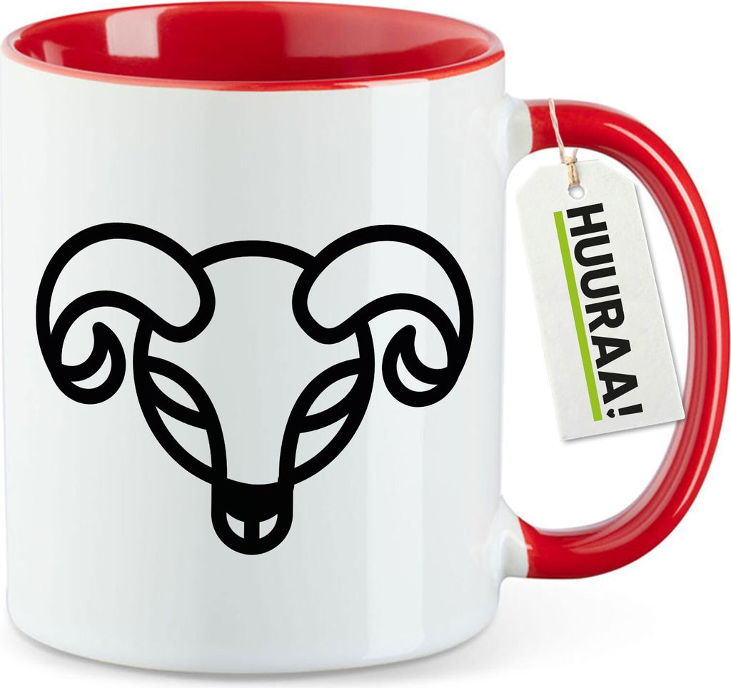 Huuraa Kaffeetasse Widder Sternzeichen Symbol 330ml Rot Keramik Kaffeebecher Geschenkidee