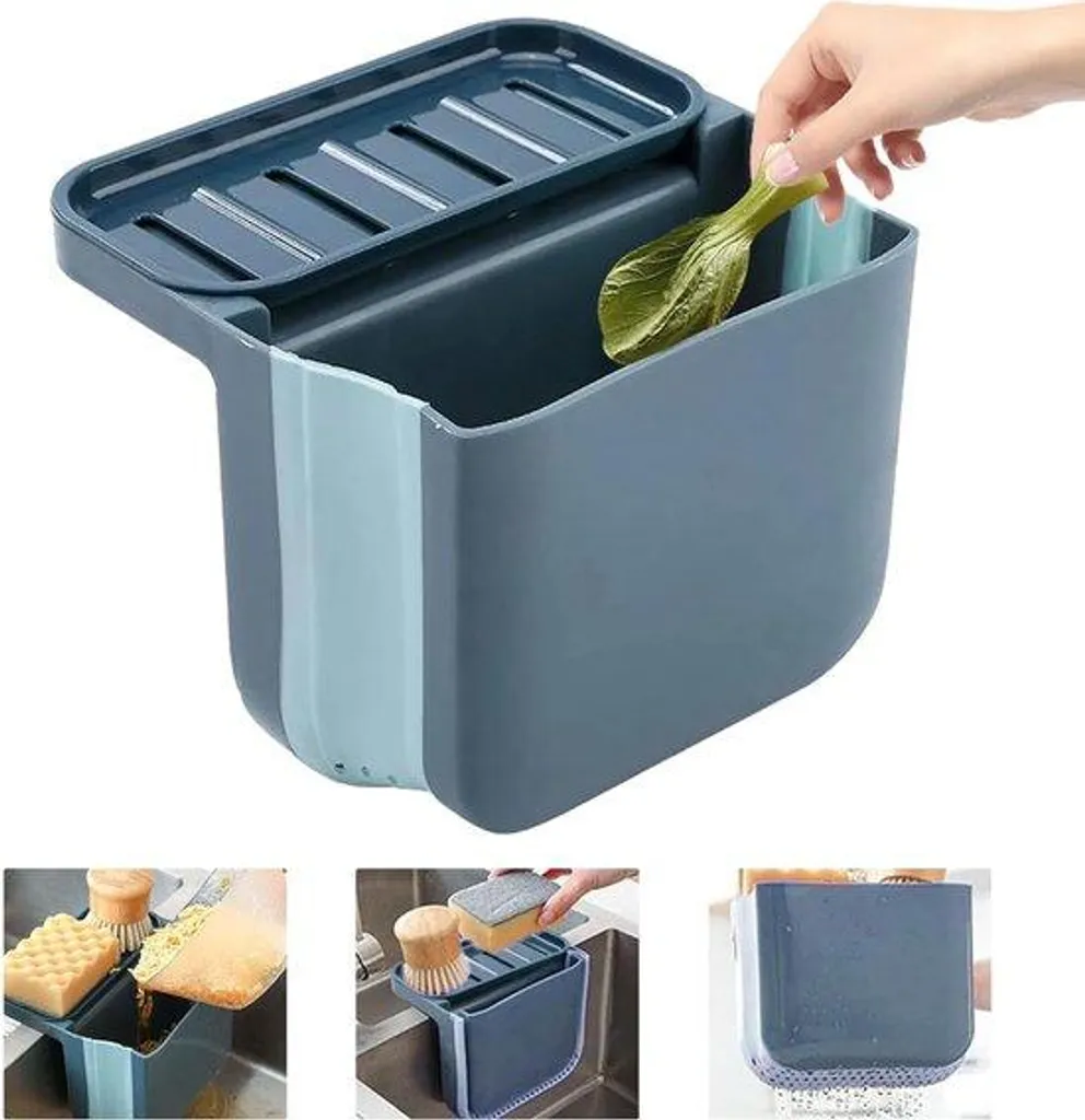 Poubelle de plan de travail bleue ventouse idéale pour petits espaces