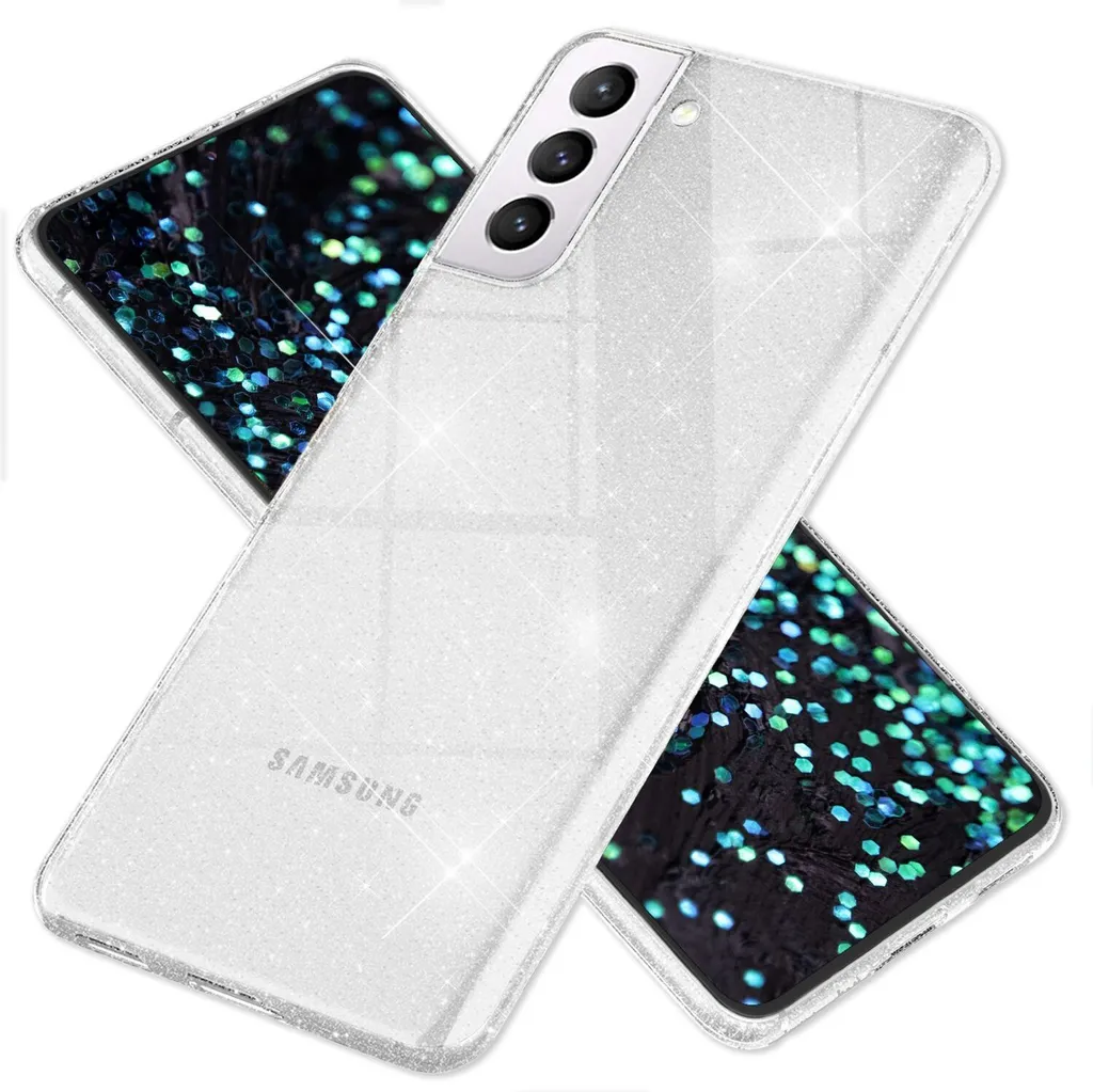 NALIA Custodia trasparente con glitter per Samsung Galaxy S22 Plus, trasparente Trasparente