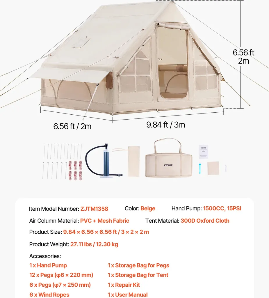 Tente gonflable Oxford 300D imperméable avec structure haute 3x2,1m - 2