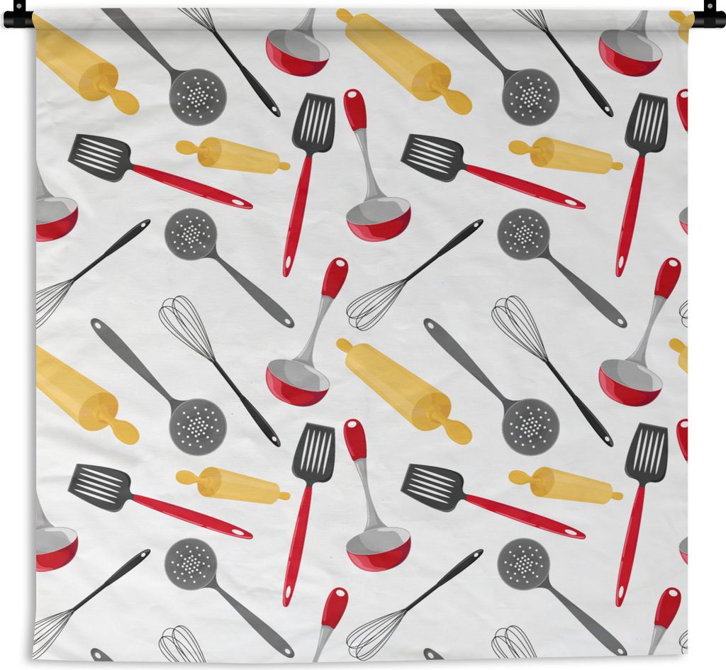 MuchoWow Wandteppich Wandbehang Muster - Küchenutensilien - Spatel - Nudelholz 150x150 cm Tapisserie Dekoration Wandtuch - Wohnaccessoires - Mod...