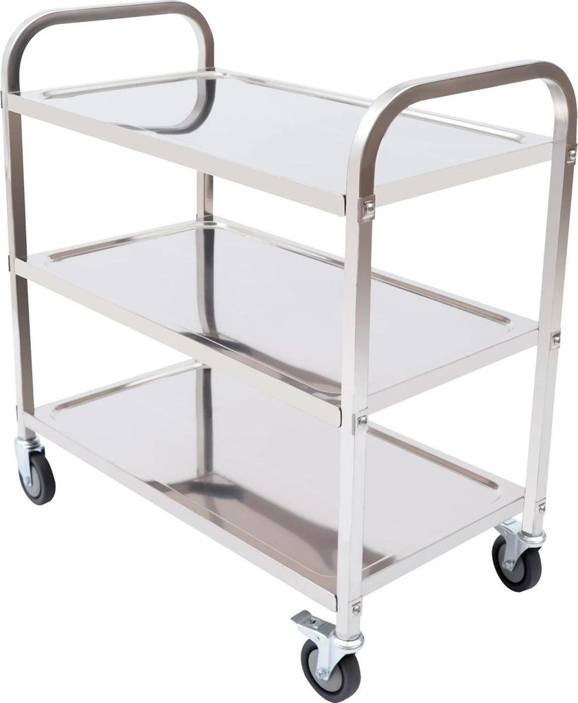 Küchenwagen - Servierwagen - 3 Etagen - Edelstahl - 85×45×90 cm - 4 Lenkrollen - Montage Erforderlich - Silber