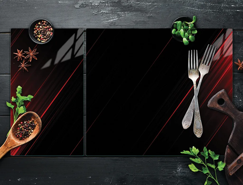 Copri Piano Cottura Vetroceramica 90x52 cm | 2 Lastre Vetro Nero Rosso - 3