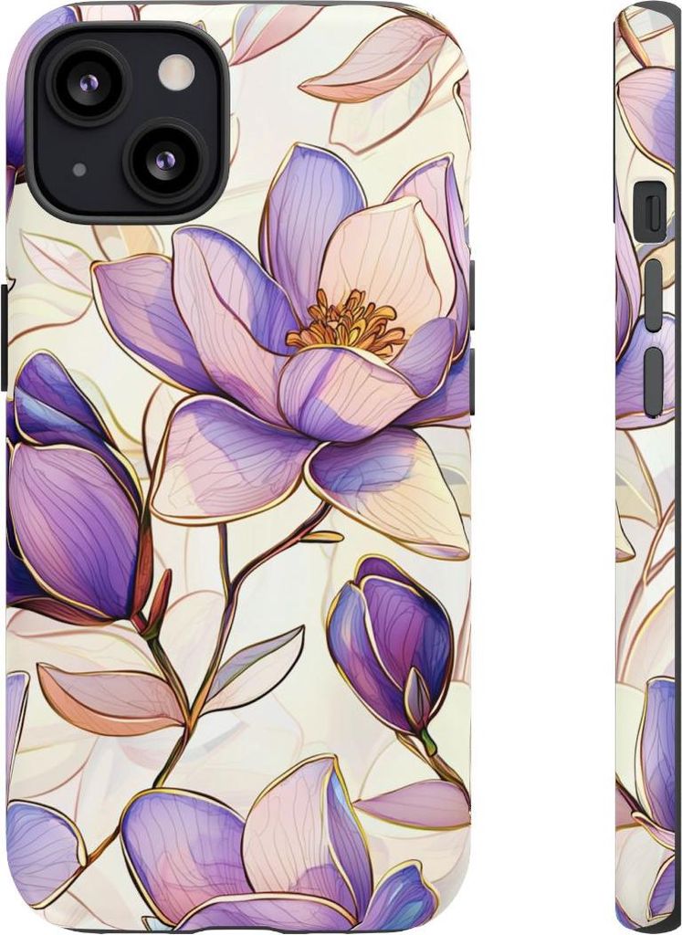 Lila Magnolien im Glasfenster-Stil – Hülle Kompatibel mit iPhone 13