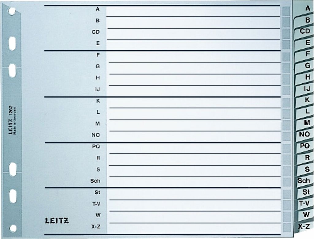 Register A4 A-Z PP grau halbe Höhe Packung mit 20 Stück
