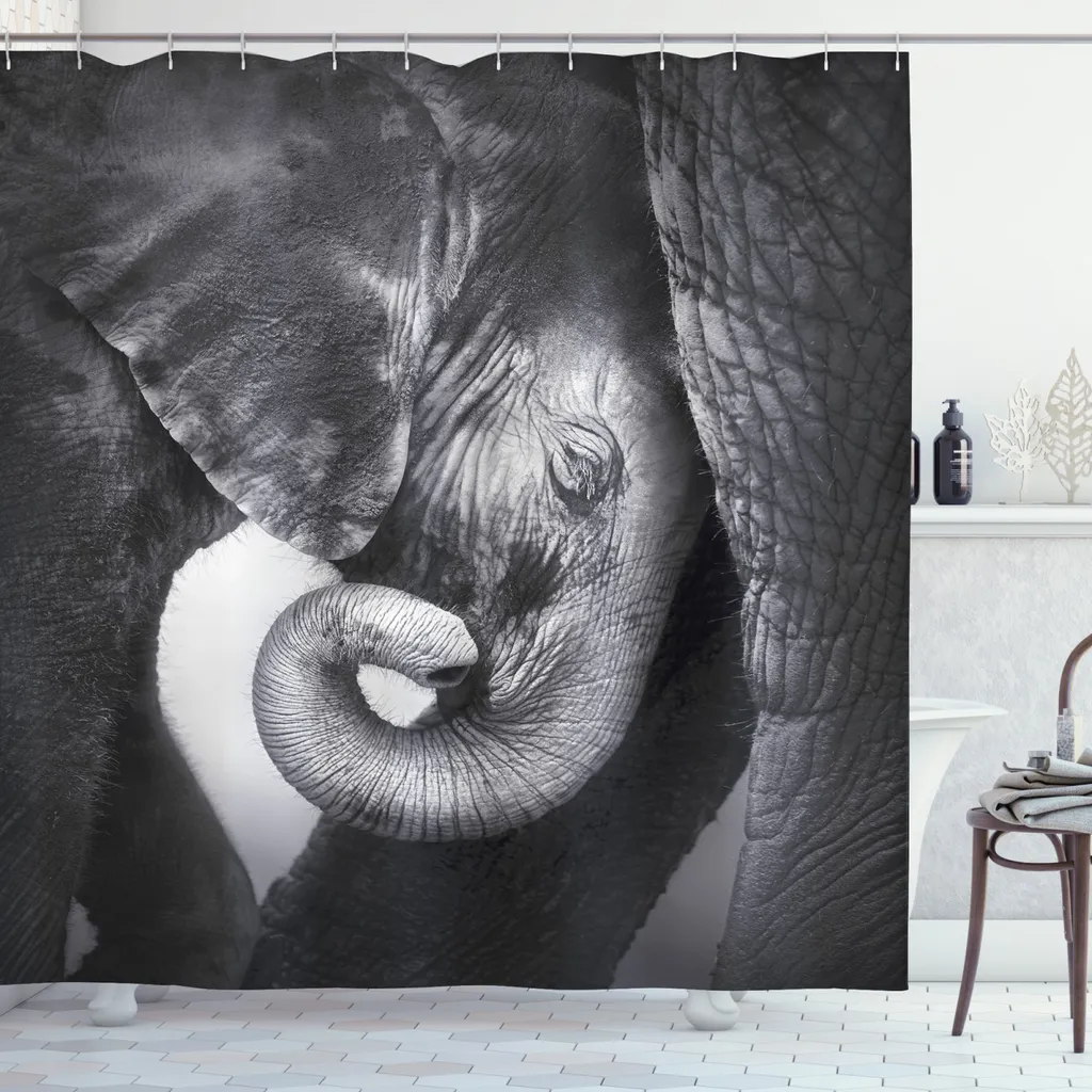 Bagno Boho-Chic con la Tenda Elefante ABAKUHAUS Grigia e Nera 180h