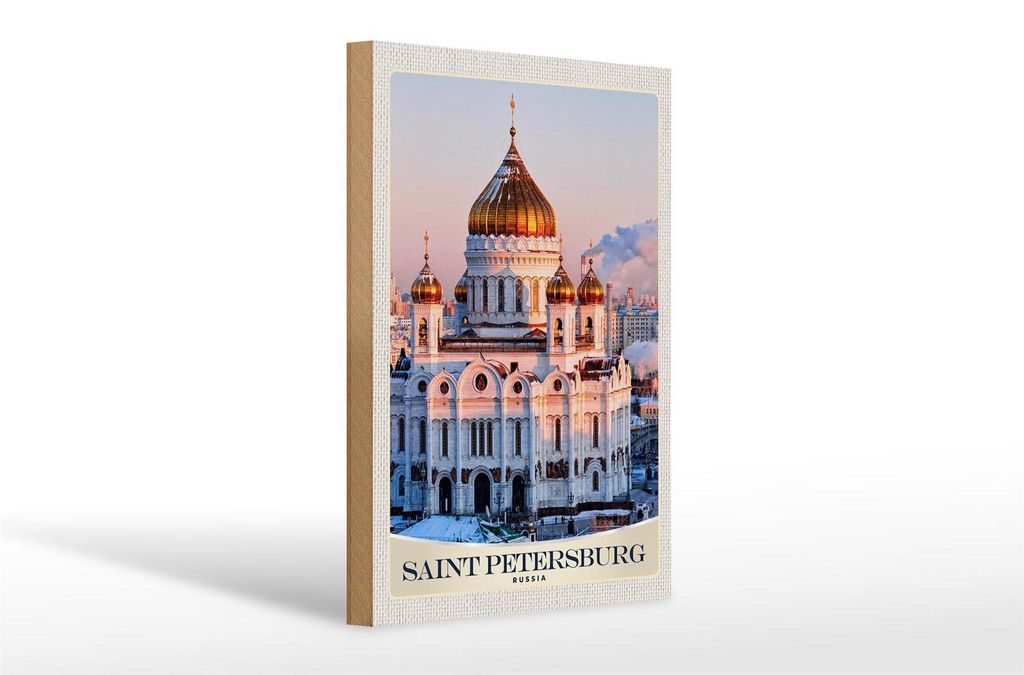 Holzschild Reise 20x30cm Saint Petersburg Kirche Dach gold