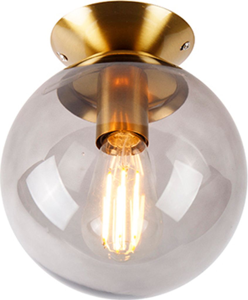 QAZQA - Art Deco Art Deco Deckenlampe Messing mit Rauchglas - Pallon I Wohnzimmer I Schlafzimmer - Kugel I Kugelförmig - LED geeignet E27