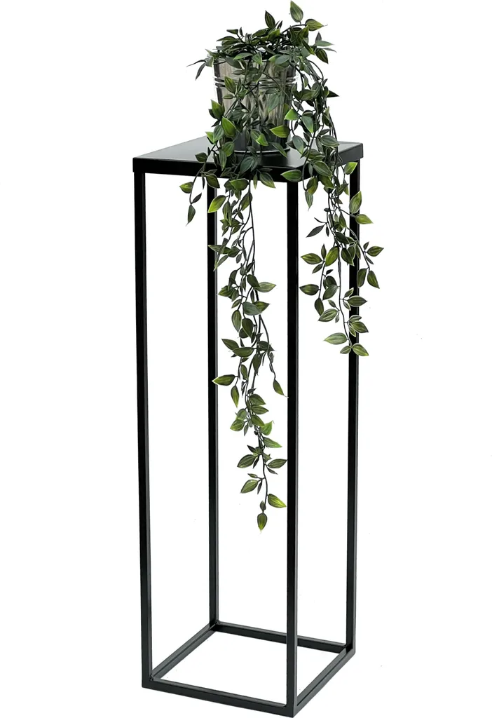 Porte-fleurs en métal 70 cm, table d'appoint noire style industriel
