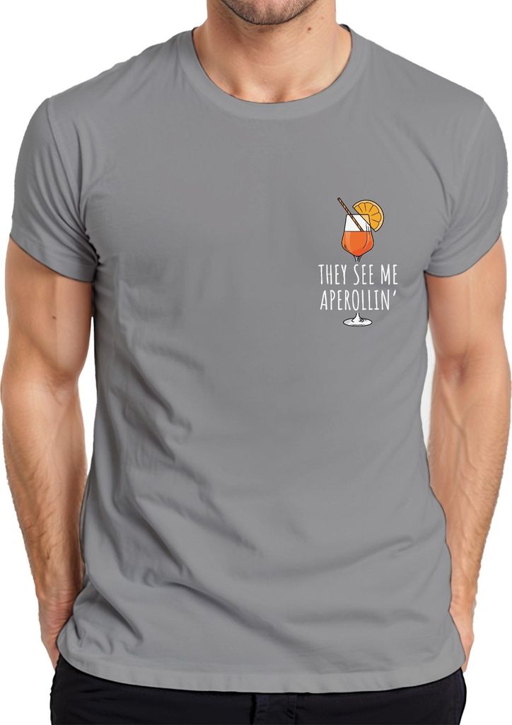 They see me aperollin' Aperol Spritz Party Sommer Cocktail Lustig Herren T-Shirt, Grau, 3XL