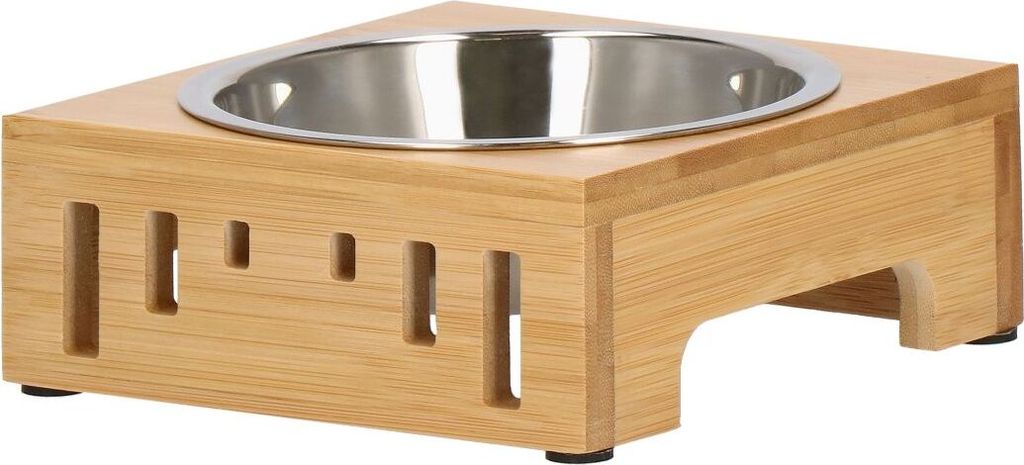 Bambus Futternapf Wassernapf Hunde Katze Napf Freßnapf - Silber