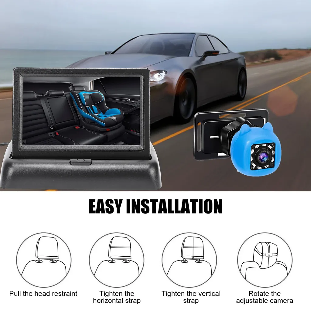 Caméra Bébé Voiture Orientable 360° - Vision Nocturne et Écran LCD HD