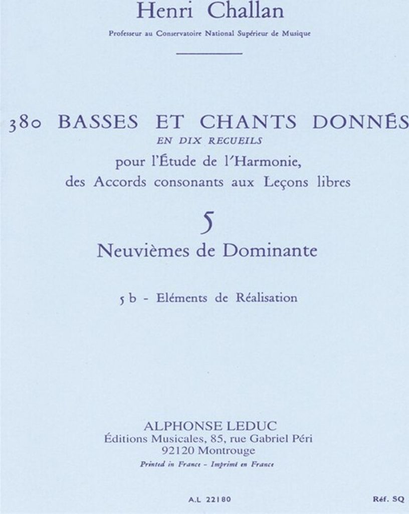 Challan H. 380 Basses Et Chants Donnes Vol.05:Accords De La 9Eme Dominante 5B Realisation