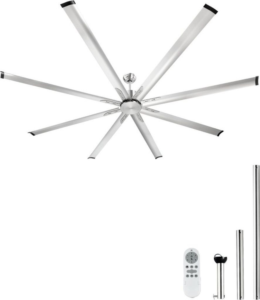 54W Deckenventilator ohne Licht - Fernbedienung, Gebürstetes Nickel, 8 Flügel - Premium Lüfter für die Innenraumkühlung