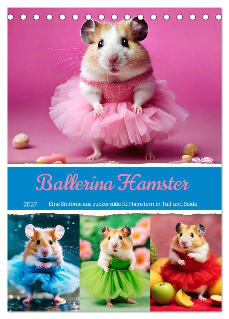 Ballerina Hamster - Eine Sinfonie aus zuckersüße KI Hamstern in Tüll und Seide (Tischkalender 2027 DIN A5 hoch), CALVENDO Monatskalender