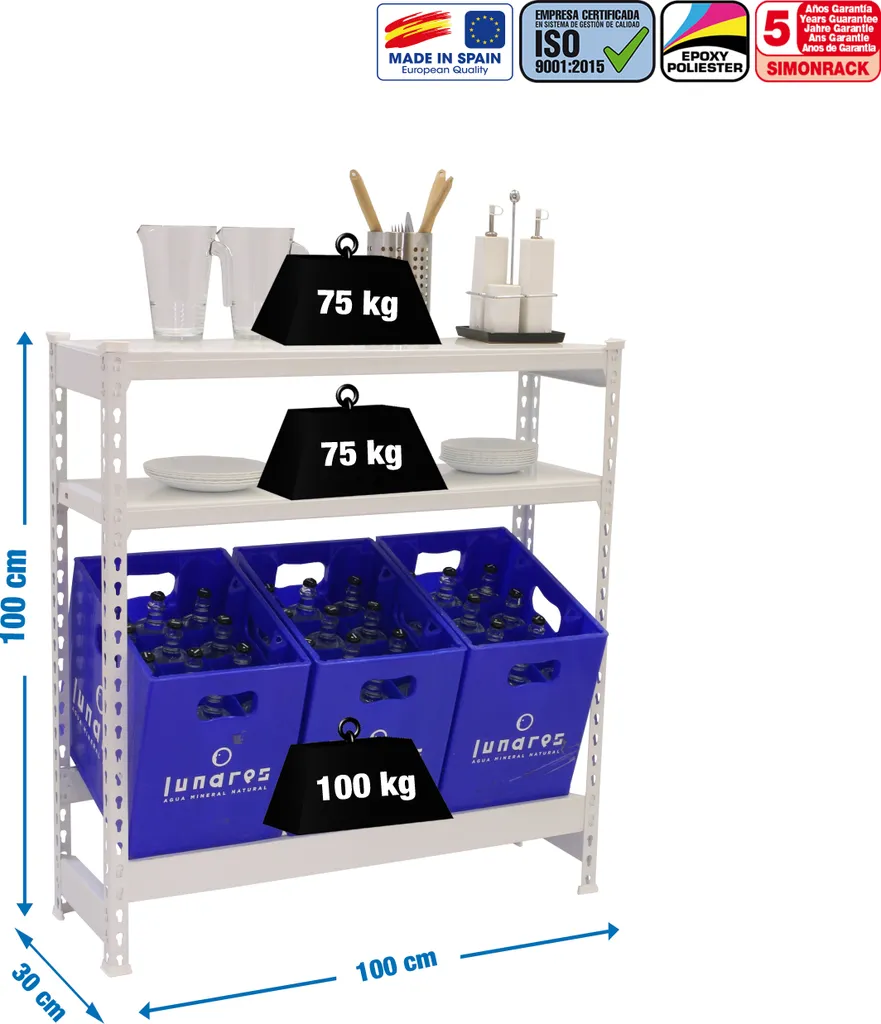 Support de caisses de boissons blanc avec tablette 100x100x30 cm
