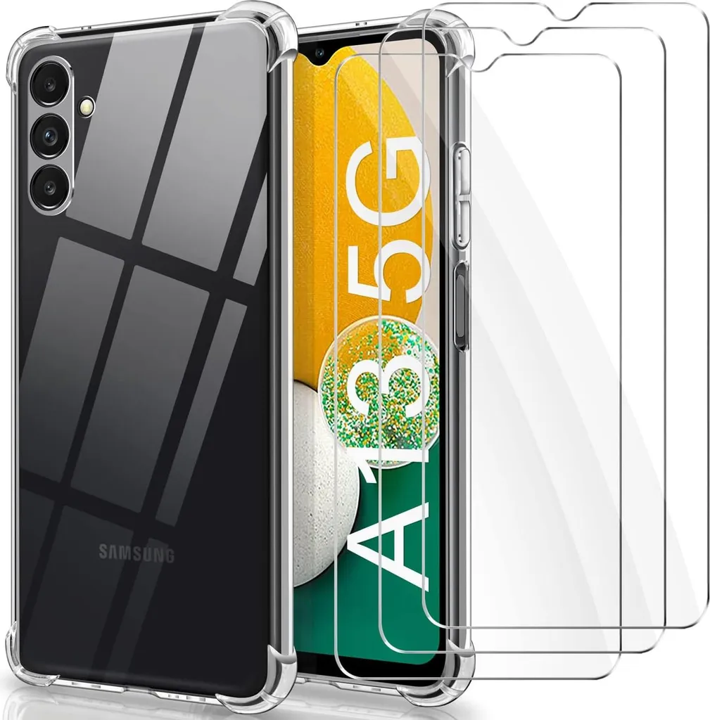 Coque Samsung A13 5G Antichoc Transparente avec Verre Trempé x3 Lot
