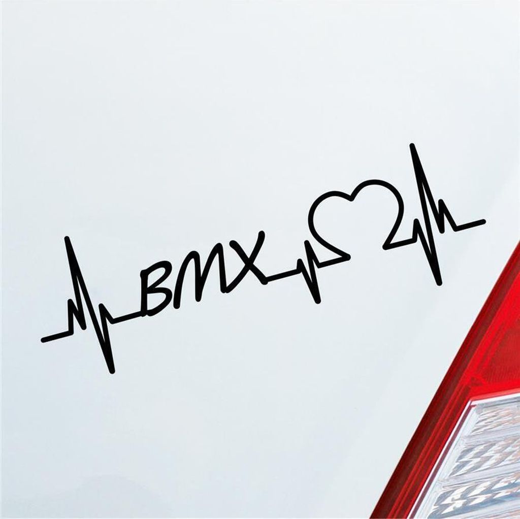 Auto Aufkleber BMX Herzschlag Radsport Freizeit Sport Liebe 19x6 cm Schwarz Glanz Sticker Heckscheibenaufkleber