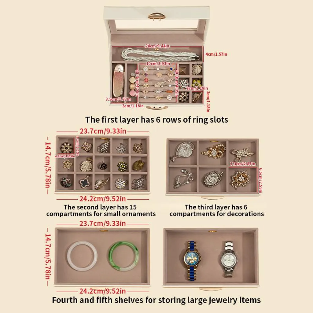 Grand coffret bijoux design blanc épuré avec compartiments multiples XXL - 5