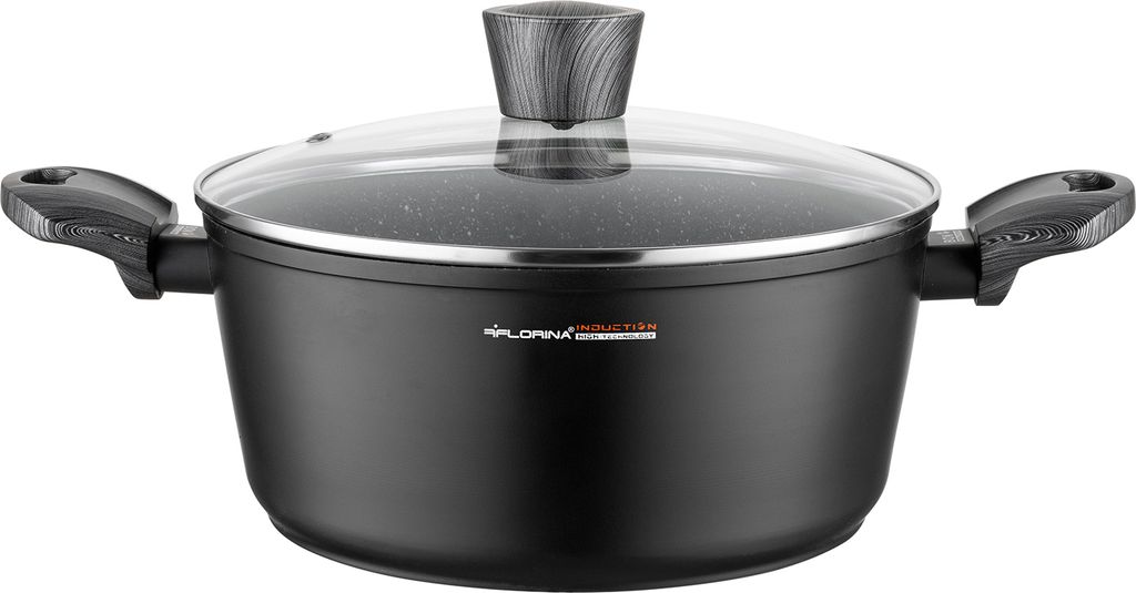 FLORINA Topf aus Aluminium (4 l) | 24 cm Durchmesser | Kochtopf mit Glasdeckel - Antihaftbeschichtet | Topf Induktion - Oval