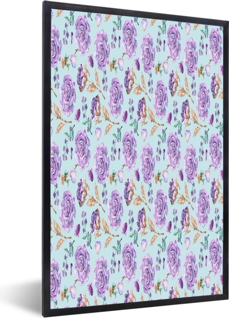 MuchoWow MuchoWow Gerahmtes Poster Blumen - Rosen - Flieder 60x90 cm - Poster mit zchwarzem Bilderrahmen - Kunst