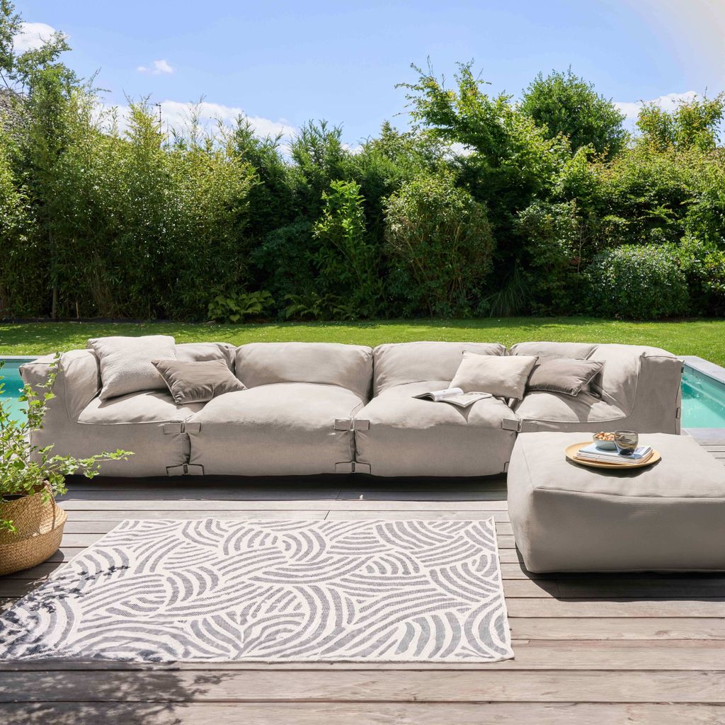 Modulares Ecksofa mit 2 Sesseln 2 Ecken und 1 Sandhocker - Oviala Mixi