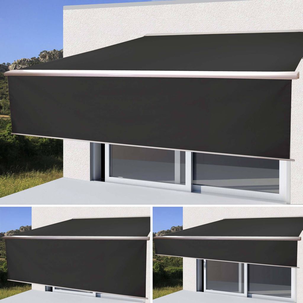 Elektrische Vollkassetten-Markise H124, 5x3m ausfahrbarer Volant Polyester anthrazit