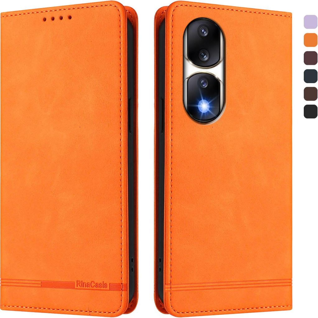 Hülle für Honor 90 Pro, Retro Kunstleder Ständer Klapphülle mit Kartenfächer und Magnetische Orange